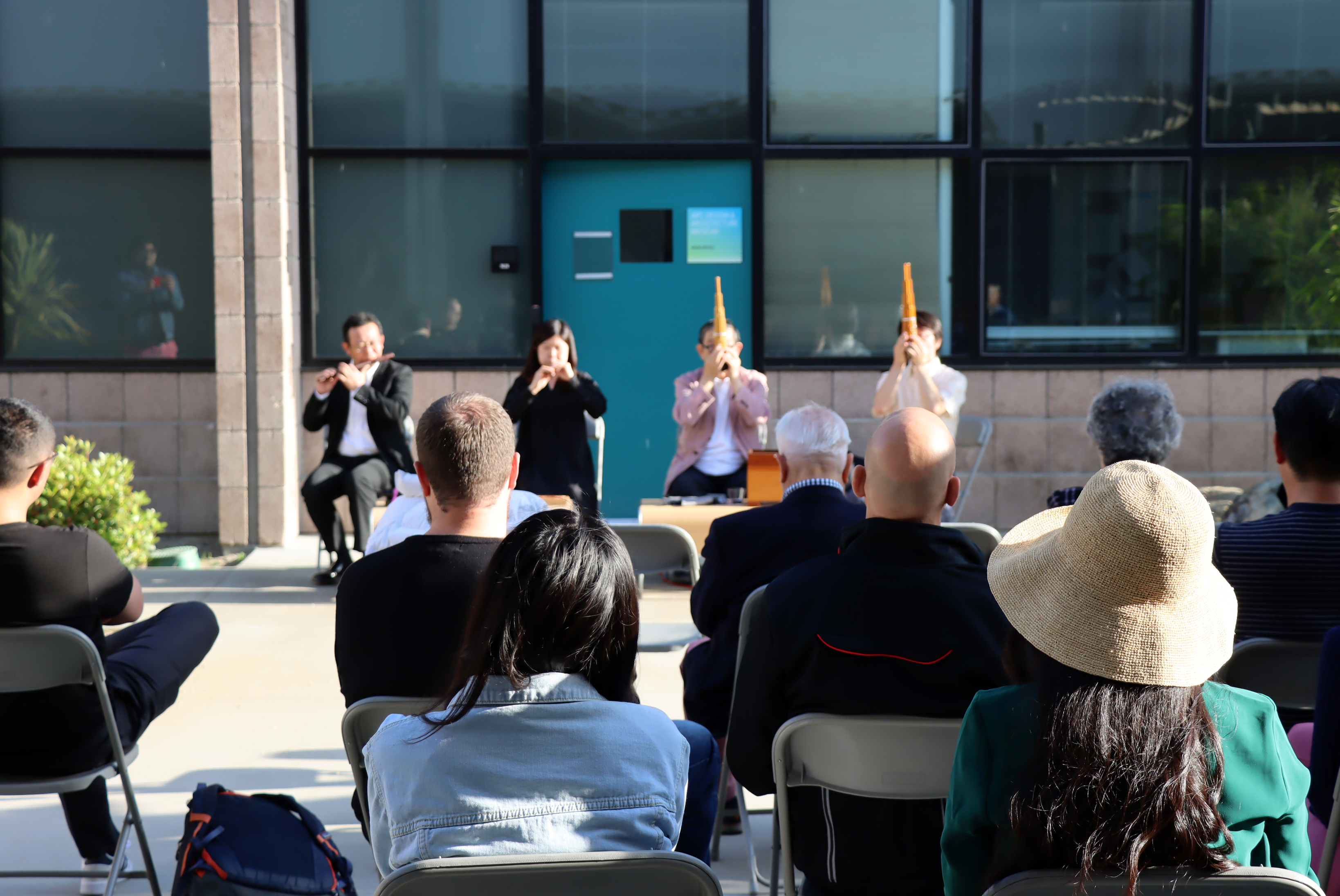 Gagaku performance with four musicians and audience